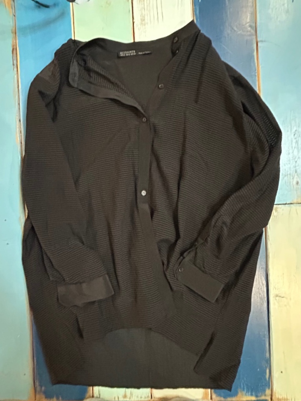 AllSaints Auden Black Sheer Silk Oversized Shirt Women’s US 10